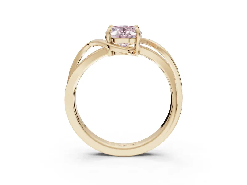 Oval Bypass Solitaire Engagement Ring Setting for a Fancy Pink Lab-Grown Diamond | Pavé and Plain Strands | Yellow Gold