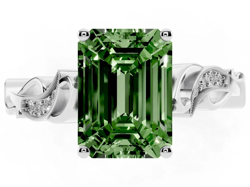 Emerald Cut Vine Engagement Ring Setting for a Fancy Green Lab-Grown Diamond | White Gold