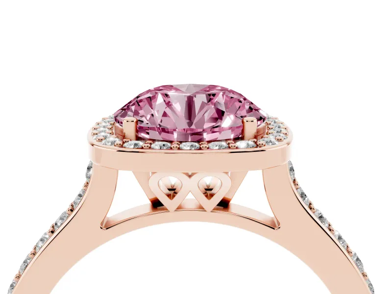 Round Halo Engagement Ring Setting for a Fancy Pink Lab-Grown Diamond | Rose Gold - Design NV-24729