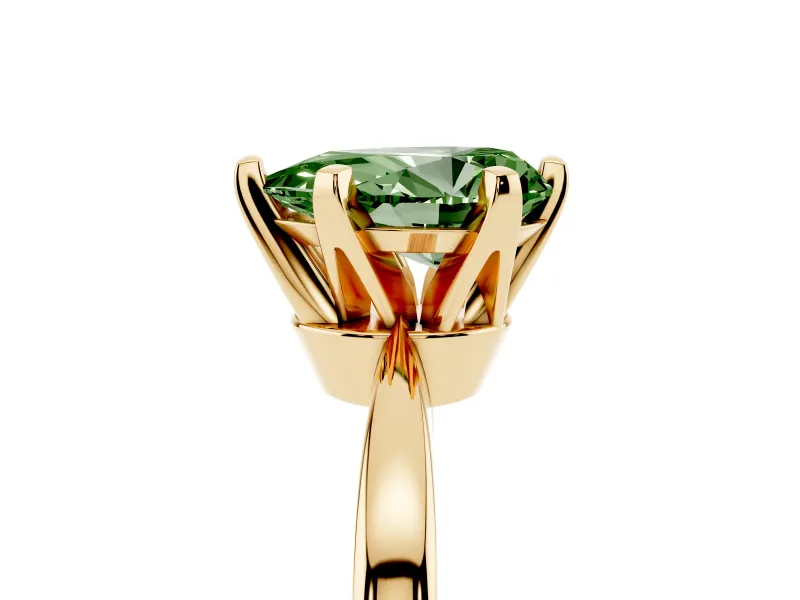 Fancy Green Pear Cut Diamond Solitaire Engagement Ring Set in Yellow gold with Slim Tapered Solitaire Band
