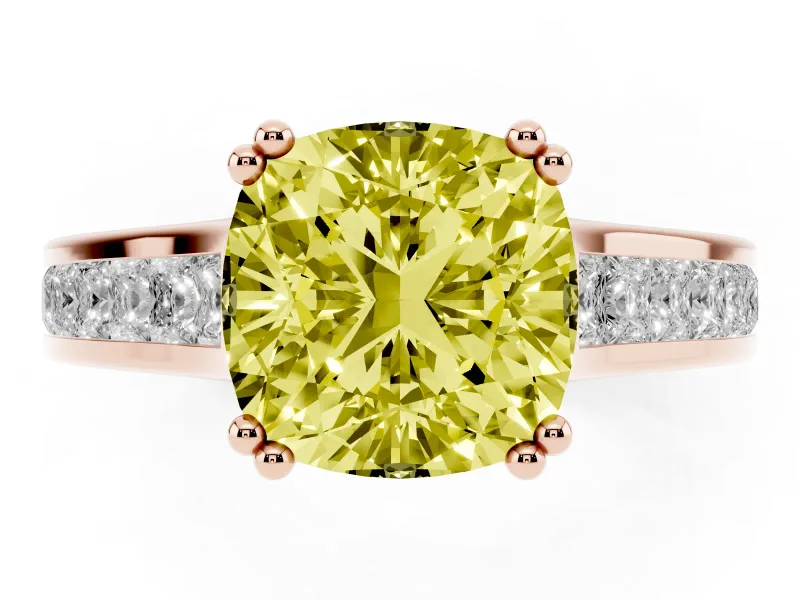 Cushion Cut Channel Engagement Ring Setting for a Fancy Yellow Lab-Grown Diamond | Rose Gold - Design NV-24671