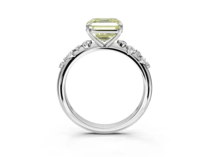Asscher Cut Graduated Solitaire Engagement Ring Setting for a Fancy Yellow Lab-Grown Diamond | White Gold