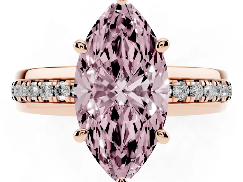 Marquise Channel Set Solitaire Engagement Ring Setting for a Fancy Pink Lab-Grown Diamond | Rope Collar Head | Rose Gold