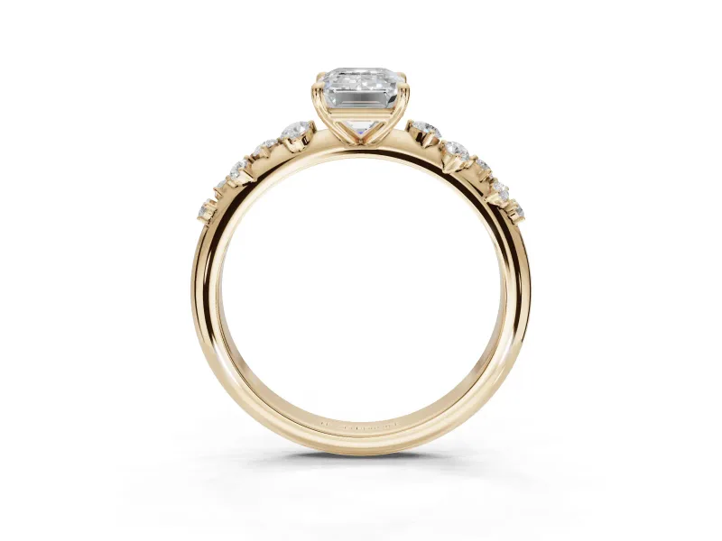 Emerald Cut Solitaire Engagement Ring Setting | Graduated Scattered Accents | Yellow Gold