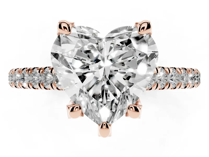 Heart-Shaped Hidden Halo Pave Engagement Ring Setting | Claw Prongs | Rose Gold