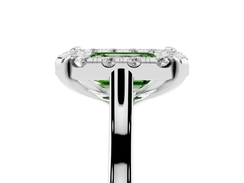 Emerald Cut Claw Corner Halo Engagement Ring Setting for a Fancy Green Lab-Grown Diamond | Plain Band | Sterling Silver