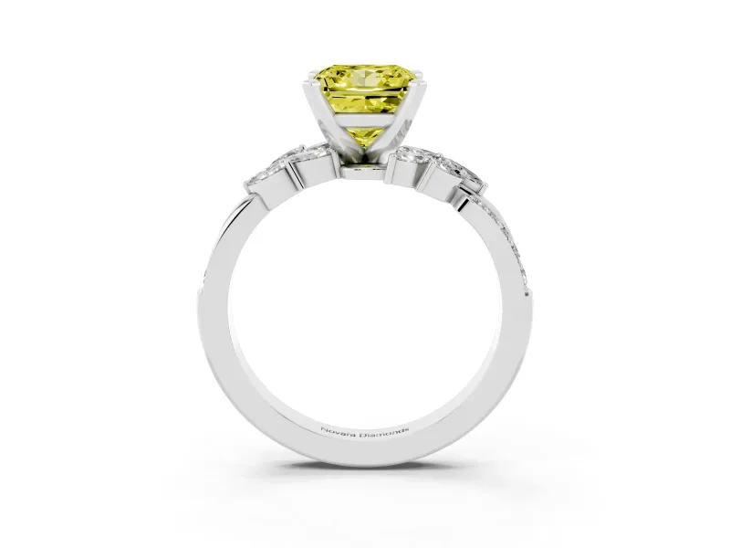 Fancy Yellow Princess Cut Diamond Solitaire Ring Set in Silver with Marquise Twist Band and Prong Setting