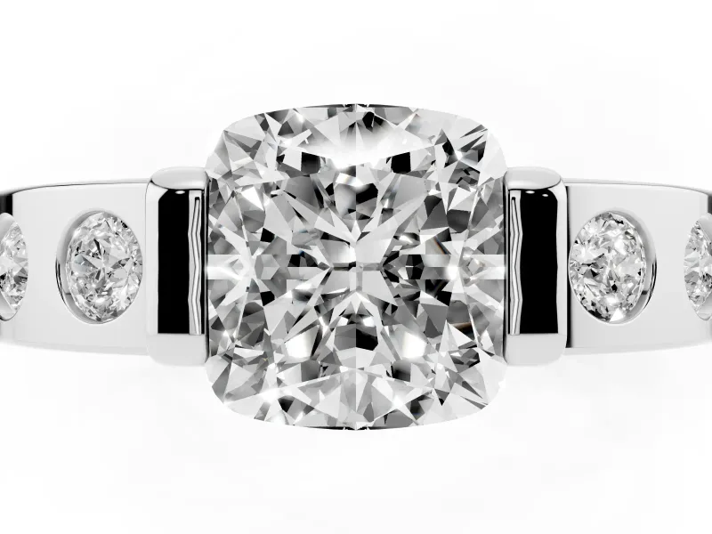 Cushion Cut Tension Style Engagement Ring Setting | Flush Set Accents | White Gold