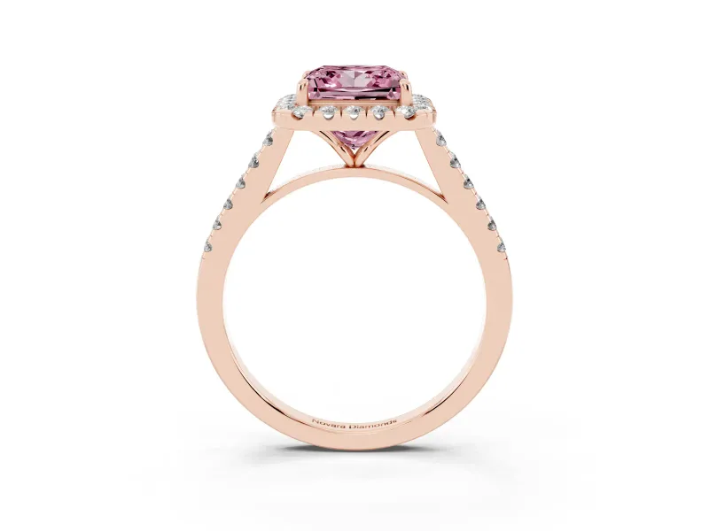 Princess Cut Halo Engagement Ring Setting for a Fancy Pink Lab-Grown Diamond | Pave Shoulders | Rose Gold