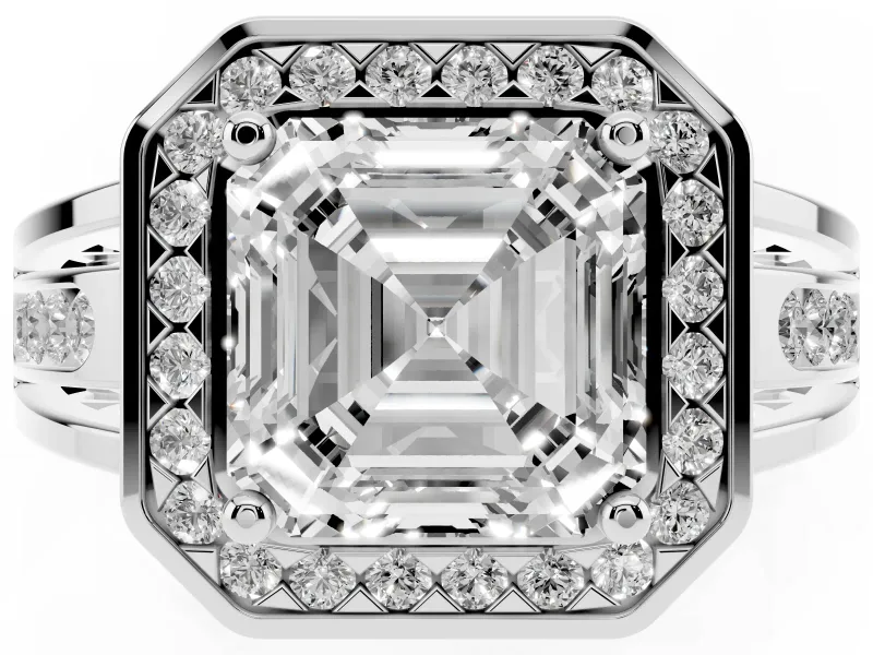 Asscher Cut Vintage Halo Engagement Ring Setting | Channel-Set Split Shank | Platinum