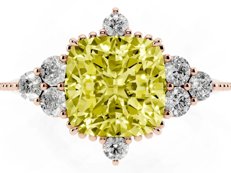 Cushion Cut Cluster Engagement Ring Setting for a Fancy Yellow Lab-Grown Diamond | Rose Gold