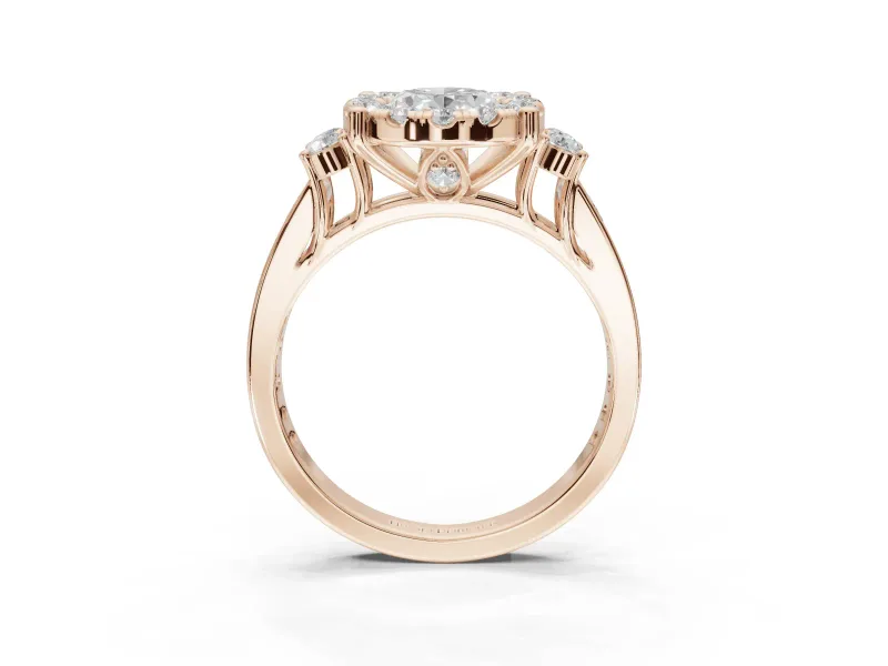 Oval Halo Side Cluster Engagement Ring Setting | Graduated Channel Band | Rose Gold