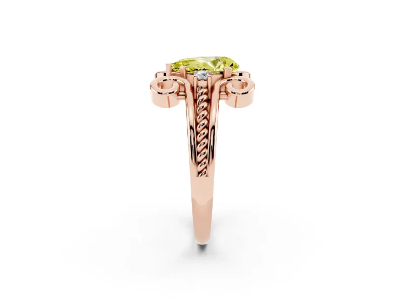 Fancy Yellow Pear Cut Diamond Twisted Band Solitaire Ring Set in Rose gold with Scroll Prongs