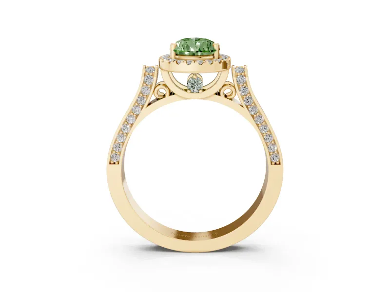 Pear-Shaped Halo Engagement Ring Setting for a Fancy Green Lab-Grown Diamond | Pavé Panel Shoulders | Yellow Gold