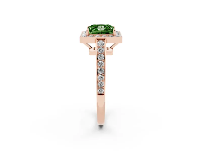 Princess Cut Framed Halo Engagement Ring Setting for a Fancy Green Lab-Grown Diamond | Rose Gold