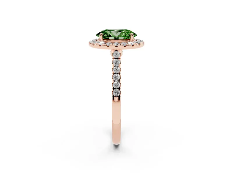 Oval Halo Engagement Ring Setting for a Fancy Green Lab-Grown Diamond | Pave Shoulders | Rose Gold