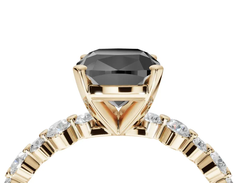 Cushion Cut Pavé Engagement Ring Setting for a Black Center | Alternating Accents | Yellow Gold