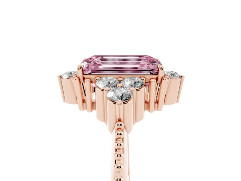 Emerald Cut Cluster Engagement Ring Setting for a Fancy Pink Lab-Grown Diamond | Rose Gold
