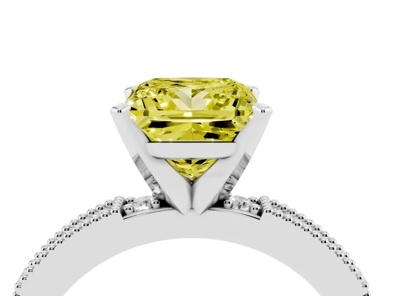 Fancy Yellow Princess Cut Diamond Solitaire Ring Set in Silver with Slim Pavé Band and Prong Setting