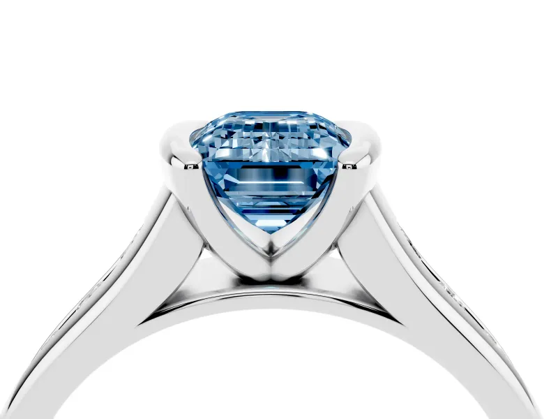 Emerald Cut Half Bezel Engagement Ring Setting for a Fancy Blue Lab-Grown Diamond | Sterling Silver