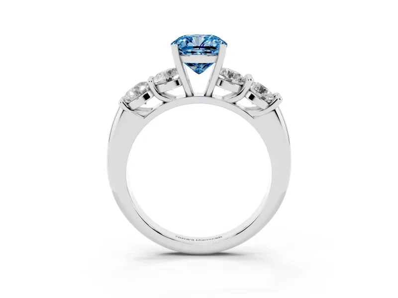 Fancy Blue Cushion Cut Diamond Five-Stone Prong Set Ring Set in White gold with Classic Band