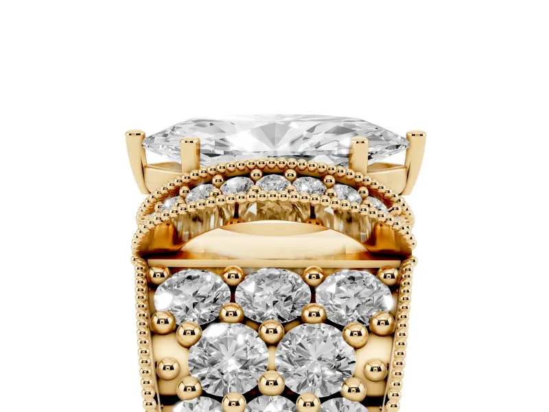 Marquise Vintage Milgrain Pave Engagement Ring Setting | Crescent Side Rows | Yellow Gold