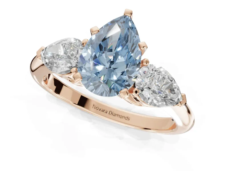 Pear-Shaped 3-Stone Engagement Ring Setting for a Fancy Blue Lab-Grown Diamond | Rose Gold