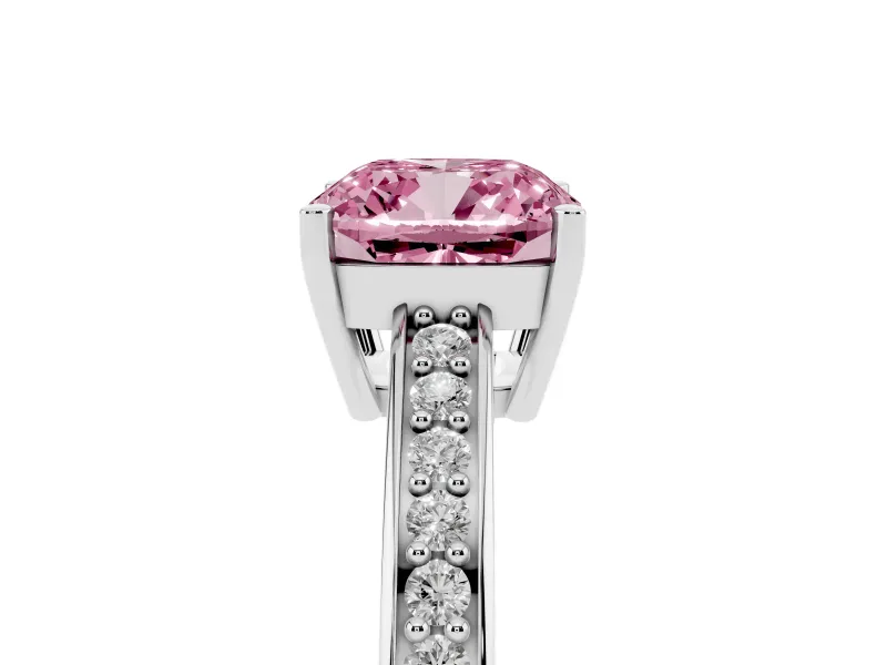 Cushion Cut Pave Engagement Ring Setting for a Fancy Pink Lab-Grown Diamond | Accented Basket | Sterling Silver
