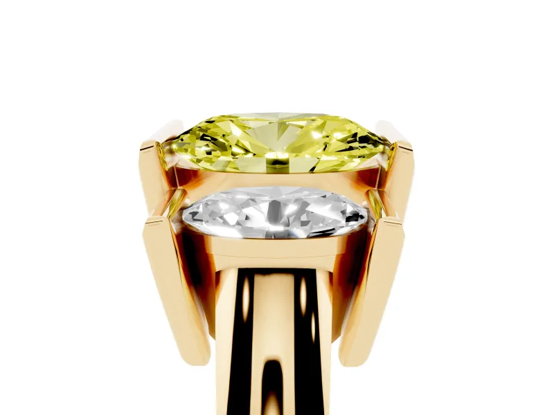 Fancy Yellow Oval Cut Diamond Three-Stone Channel Set Ring Set in Yellow gold with Smooth Polished Band