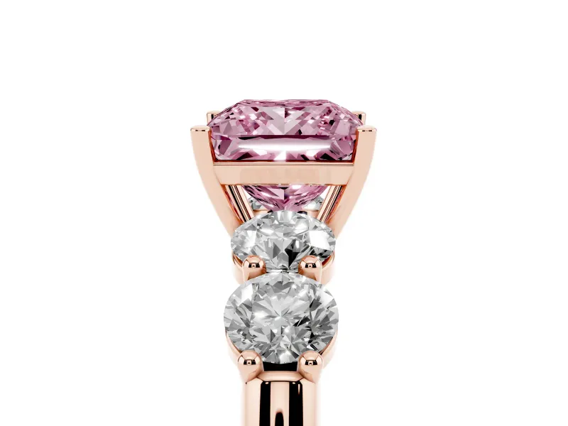 Princess Cut Five Stone Engagement Ring Setting for a Fancy Pink Lab-Grown Diamond | Prong Set Side Stones | Rose Gold