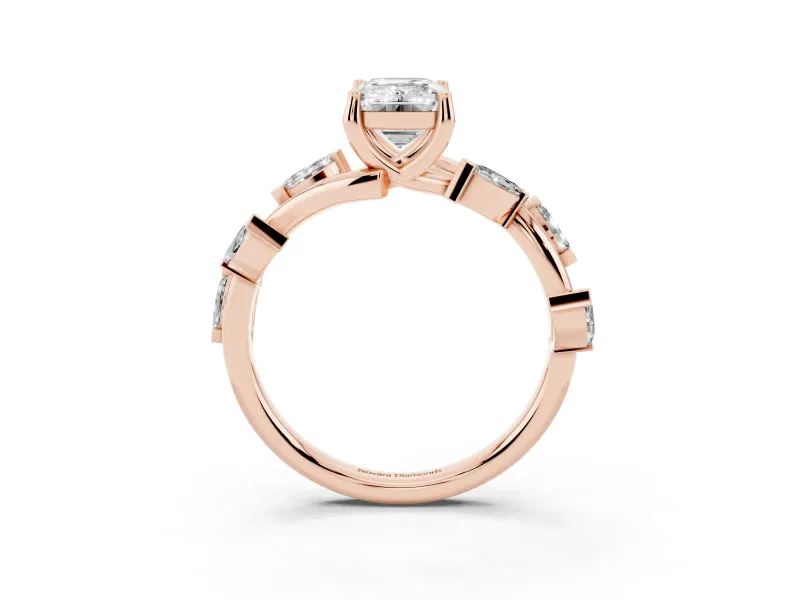 Emerald Cut Twisted Vine Engagement Ring Setting | Marquise Side Stones | Rose Gold