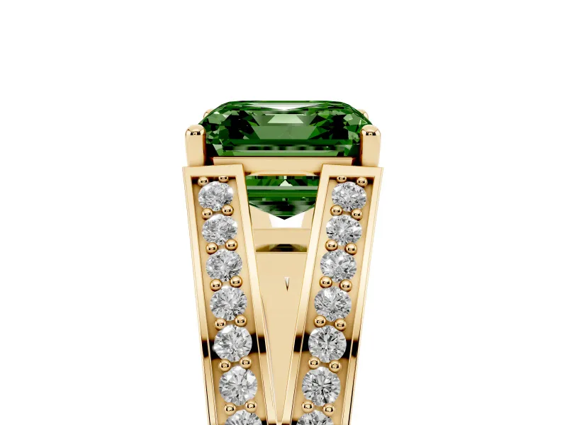 Asscher Cut Split Shank Pavé Engagement Ring Setting for a Fancy Green Lab-Grown Diamond | Yellow Gold