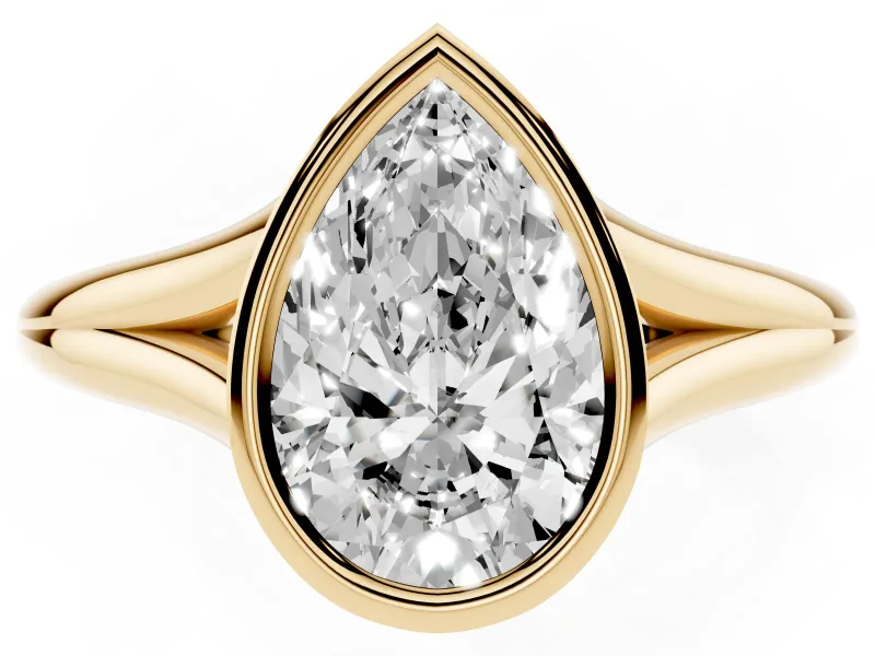 Pear-Shaped Bezel Solitaire Engagement Ring Setting | V Split Shank | Yellow Gold
