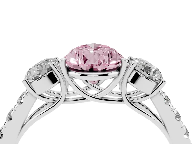Pear-Shaped Engagement Ring Setting for a Fancy Pink Lab-Grown Diamond | Three Stone | Platinum