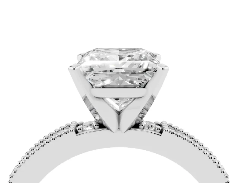 Princess Cut Diamond Solitaire Ring Set in Silver with Slim Pavé Band and Prong Setting