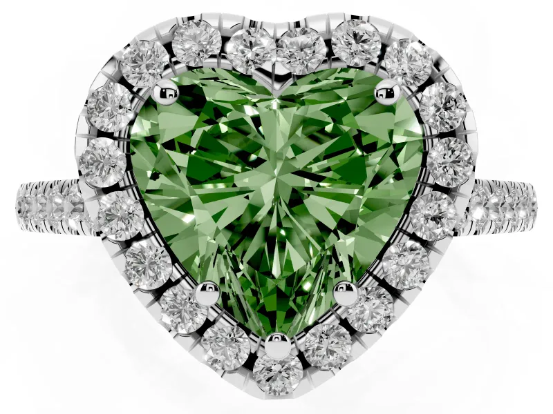 Heart-Shaped Raised Halo Engagement Ring Setting for a Fancy Green Lab-Grown Diamond | White Gold