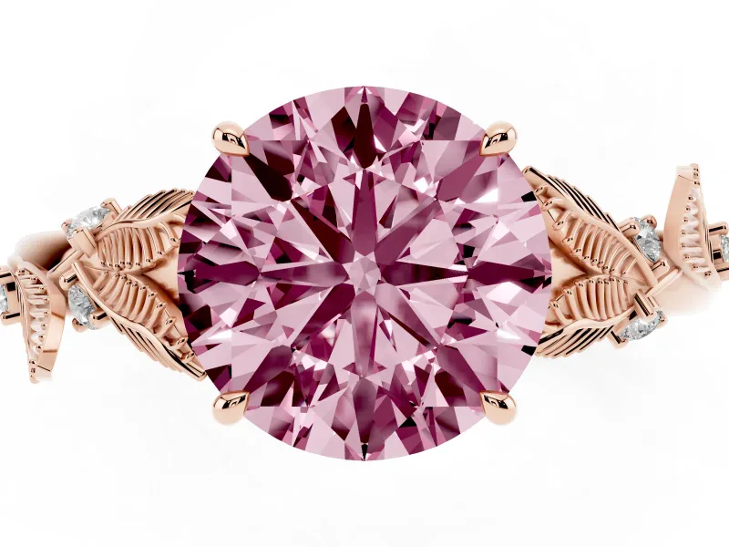 Round Leaf Solitaire Engagement Ring Setting for a Fancy Pink Lab-Grown Diamond | Rose Gold