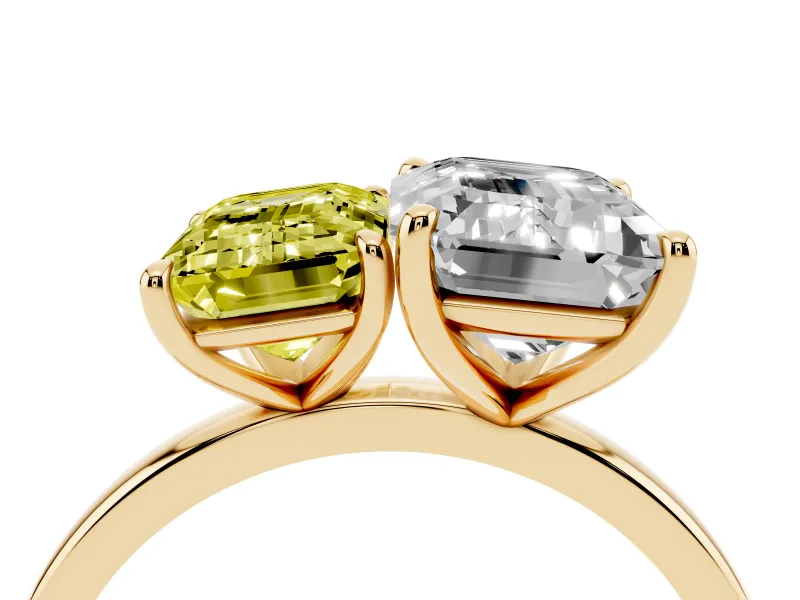 Fancy Yellow Emerald Cut and Emerald Cut Toi Moi Ring Set in Yellow gold with Prong Setting