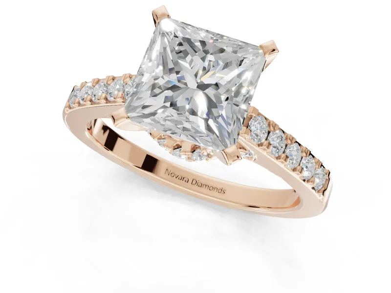 Princess Cut Pavé Solitaire Engagement Ring Setting | Crossover Gallery | Rose Gold