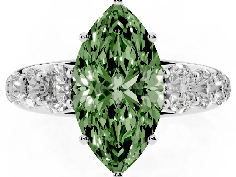 Marquise Graduated Side Stone Engagement Ring Setting for a Fancy Green Lab-Grown Diamond | Flat Top Band | Platinum
