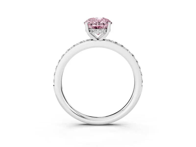 Oval Hidden Halo Engagement Ring Setting for a Fancy Pink Lab-Grown Diamond | Sterling Silver