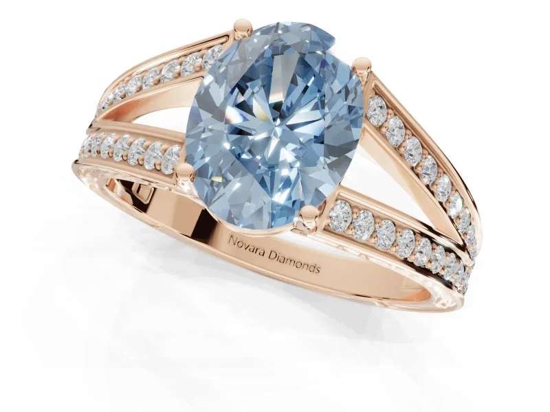 Oval Split Shank Pavé Engagement Ring Setting for a Fancy Blue Lab-Grown Diamond | Rose Gold