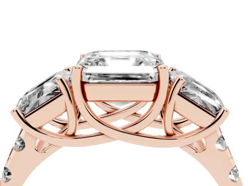 Asscher Cut Three Stone Engagement Ring Setting | Accented Shoulders | Rose Gold