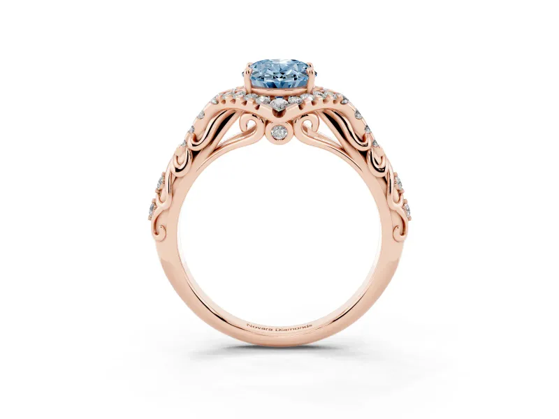 Oval Hidden Halo Filigree Engagement Ring Setting for a Fancy Blue Lab-Grown Diamond | Rose Gold