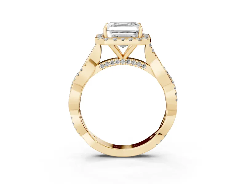 Asscher Cut Halo Engagement Ring Setting | Pavé Twist Band | Yellow Gold