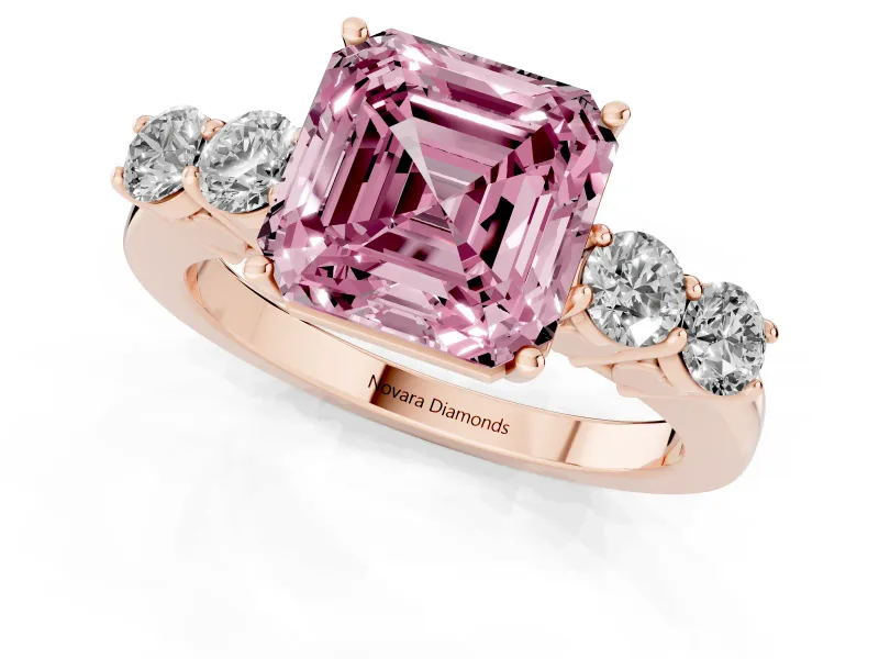 Asscher Cut 5 Stone Engagement Ring Setting for a Fancy Pink Lab-Grown Diamond | Rose Gold