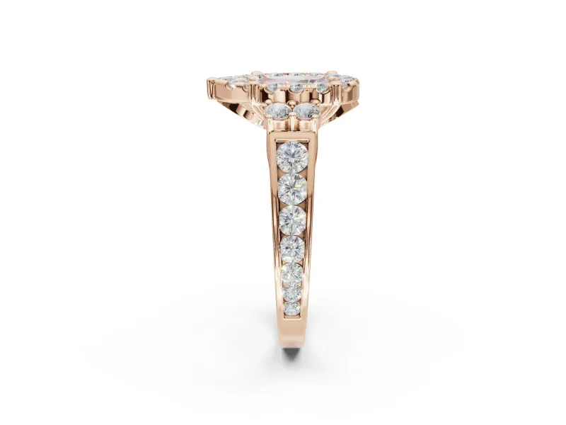 Pear-Shaped Halo Engagement Ring Setting for a Fancy Pink Lab-Grown Diamond | Graduated Channel Band | Rose Gold