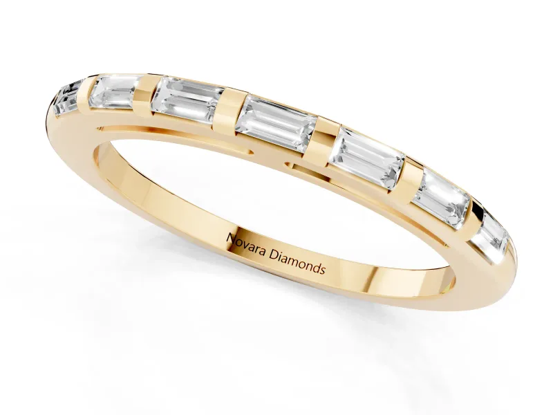 Baguette Diamond Continuous Channel Eternity Band Set in Yellow gold with Polished Walls