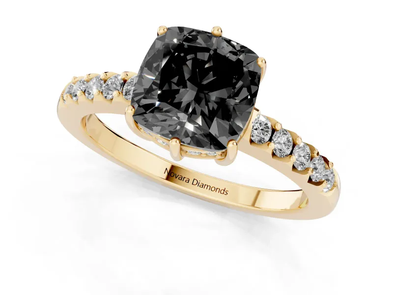 Cushion Cut Hidden Halo Engagement Ring Setting for a Black Center | Yellow Gold