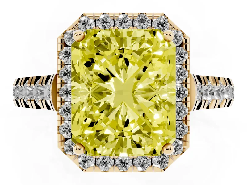 Radiant Cut Accented Halo Engagement Ring Setting for a Fancy Yellow Lab-Grown Diamond | Yellow Gold